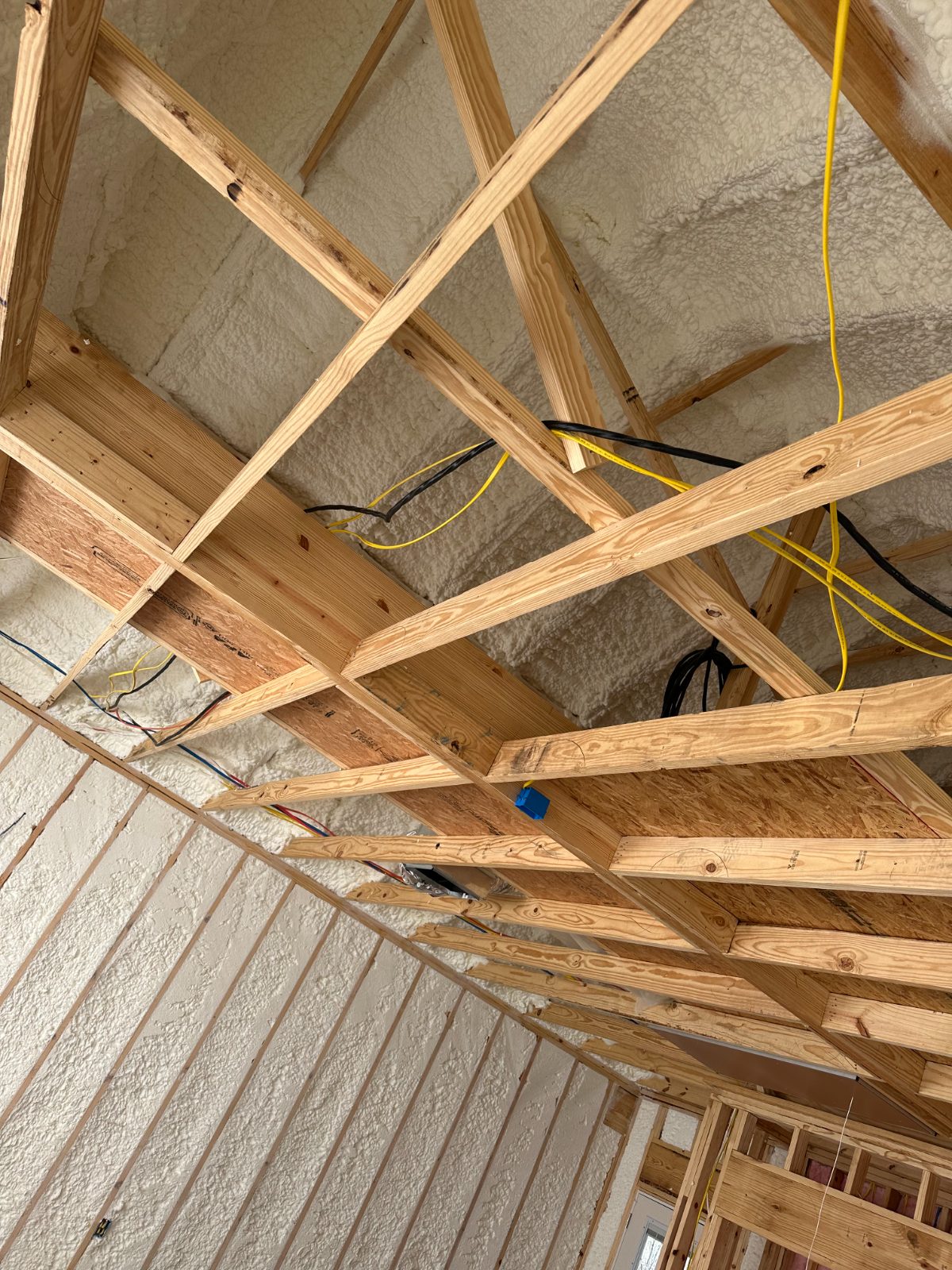 Open-cell spray foam on vaulted ceiling and walls of Mississippi home